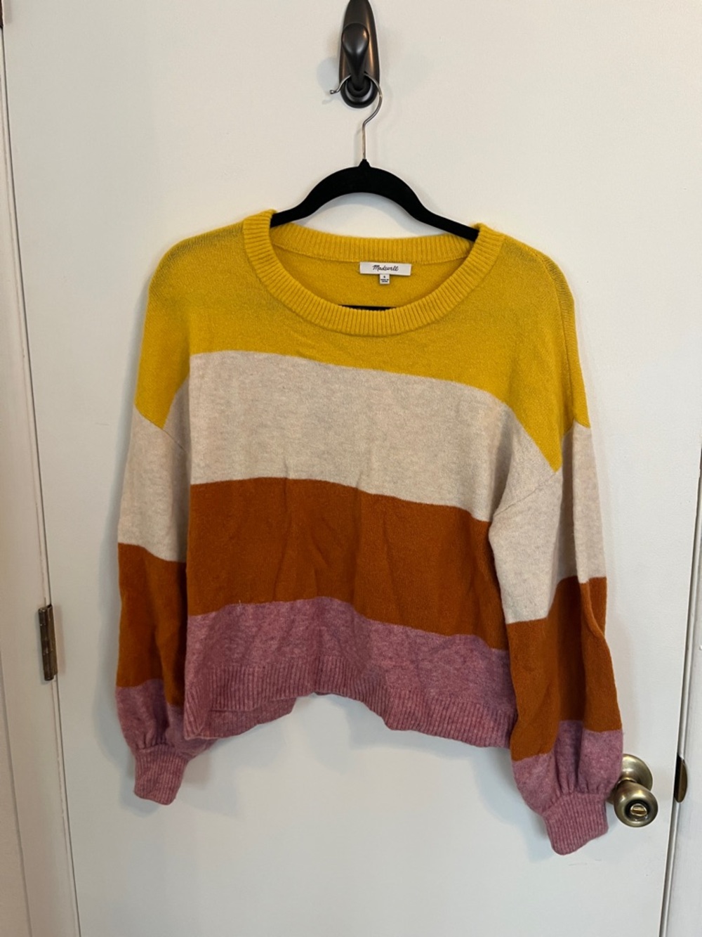 Madewell Colorblock Crewneck Sweater - Mustard, Cream, Rust & Mauve